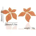 Detailed macro view of oversized gold-plated flower earrings featuring a pearl center - Enamel Flower with Artificial Pearl (Style 9)