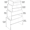 Set of 4 transparent acrylic display risers with detailed imperial and metric dimensions - 3+4+5+6 Inch (2 Sets)