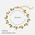 Elegante 18k vergulde roestvrijstalen kersenarmband met gele vruchten en groene bladeren - Geel