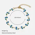 Verstelbare vergulde roestvrijstalen kersenarmband met blauwe glitterdetails - Blauw