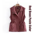 Women's casual lightweight zip-up vest with adjustable drawstring waist in dusty rose - M / Dusty Pink