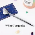 Silver metal ballpoint pen topped with raw white howlite crystal stone. - White Turquoise Raw Stone (6186451919100)