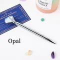 Creative silver metallic ballpoint pen featuring a natural raw opal gemstone crystal top - Opal Raw Stone (6186451919088)