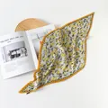 Pleated satin square scarf with lemon print and orange border detail for women - 70cm / Lemon Yellow
