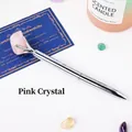 Creative silver metal ballpoint pen featuring a natural rose quartz raw stone topper - Rose Quartz Raw Stone (6186451919085)
