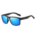 Polarized sports sunglasses featuring matte black frames and vibrant blue mirrored lenses - Black Frame Ice Blue Lens