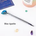 Creative silver metal ballpoint pen topped with a natural raw blue apatite crystal - Blue Apatite Raw Stone (6186451919098)