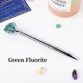 Silver metal ballpoint pen with green fluorite raw crystal topper for stationery - Green Fluorite Raw Stone (6186451919086)