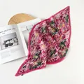 Elegant pleated floral satin square scarf for women featuring fine vertical texture details - 70cm / Peach Blossom Pink