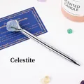 Elegant silver metal ballpoint pen featuring a natural raw celestite crystal stone at top - Celestite Raw Stone (6186451919084)