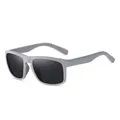 Sporty polarized sunglasses featuring a matte grey frame and dark black rectangular lenses - Grey Frame Grey Lens