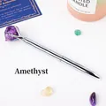 Elegant silver metal ballpoint pen topped with a natural purple amethyst raw crystal - Amethyst Raw Stone (6186451919097)