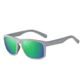 Gray sports polarized sunglasses with green mirrored lenses for outdoor activities - Grey Frame Green Lens