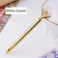 Elegant golden metal ballpoint pen topped with a clear natural white crystal ball - White Crystal Sphere Style (6186451919083)