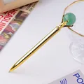 Elegant golden metal ballpoint pen topped with a green aventurine jade crystal stone - Aventurine Sphere Style (6186451919099)