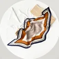 Premium pleated satin square scarf with geometric pattern in orange and navy 70cm - 70cm / Yellow with Blue Edge