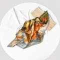 Abstract oil painting style pleated silk scarf with vibrant orange and yellow tones - 70cm / Birch Forest
