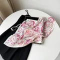 Elegant 70cm square pleated satin silk scarf featuring vibrant paisley floral print patterns - 70cm / Rose Cashew