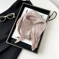 Elegant nude pleated satin silk scarf with premium paisley pattern 70cm - 70cm / Small Paisley Pink