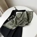 Green pleated silk scarf with white paisley print for women, 70cm square scarf - 70cm / Army Green