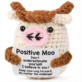 Handmade crochet cow plush with positive message card for desktop decoration - Cow