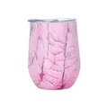Close-up of a 12oz pink cracked texture stainless steel egg-shaped wine tumbler - 12oz / Wood Grain Cabana