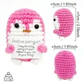 Detailed views of handmade crochet pink penguin showing size dimensions and weight - Rose Red Penguin