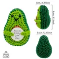 Dimensions and weight detail for handmade crochet avocado plush with positive card. - Avocado