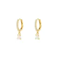 Orecchini a cerchio in argento S925 dorato con goccia di opale bianco e zirconi cubici - Orecchini Goccia d'Acqua (E4454) / Oro