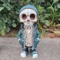 Creative street style skull figurine wearing a green hoodie for Halloween decor - 15*6*6CM / Hands in Pocket Hoodie Skull