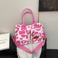 Large capacity pink and white printed tote bag with adjustable shoulder strap for women - 34*11.5*21 / Pink Cow Print