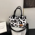 Large capacity black and white leopard print tote bag with adjustable shoulder strap - 34*11.5*21 / Black Cow Print