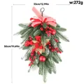 Large Christmas teardrop swag with red berries and striped bow 50cm door hanging - Striped Red Swag
