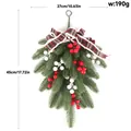 Christmas artificial pine swag featuring a red plaid bow and berries, 45cm x 27cm - Checkered Red Swag