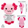 Handmade pink crochet axolotl plush toy holding positive message card ornament - Mermaid Axolotl