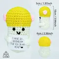 Handmade yellow crochet mushroom doll ornament with a positive heart message card - Pink Dotted Mushroom
