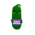 Handmade green crocheted pickle doll ornament with a MAGA BE YOURSELF motivation card - MAGA Pickle