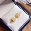 Exquisite minimalist S925 silver gold plated sugar cube stud earrings in a blue jewelry box - White Jade Square Stud Earrings
