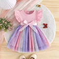 Close-up of baby girl tulle dress with pink bow and star pattern - Pink 50839c / 80 (12-18 Months)