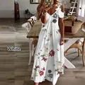 Elegante vestido largo blanco floral con escote en V de encaje y hombros descubiertos - 3XL / Blanco