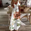 Sommerkleid mit V-Ausschnitt, orangefarbenem Blumendruck und Spitze - S / Orange