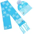 Conjunto de gorro y bufanda de punto de Navidad de invierno azul claro con copos de nieve - Combinación 3