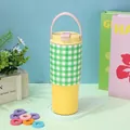 Gobelet isotherme 30oz en acier inoxydable à carreaux jaunes et verts, style moderne - 30oz / Patchwork Jaune et Vert II