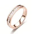Anello in acciaio inossidabile oro rosa con cristalli quadrati a binario - Misura 6 / Stile 3