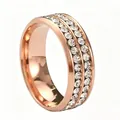 Lussuoso anello in acciaio inossidabile oro rosa con doppia fila di cristalli scintillanti - Misura 6 / Stile 4
