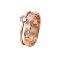Rose gold stainless steel double layer ring with crystals and Love Forever engraving - Style 5