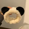 Cute plush panda ear headband in black and white for washing face and makeup. - Panda Ears Hairband