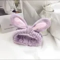 Cute purple plush bunny ear headband for washing face and skincare routine for women - Taro Purple
