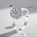 Detailed macro of a rotating silver fidget ring with sparkling zirconia stones. - Adjustable Open / Full Zirconia Rotating Style