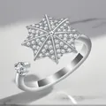 Elegant silver plated spinning ring with a sparkling snowflake star zircon inlay - Adjustable Open / Umbrella Rotating Style